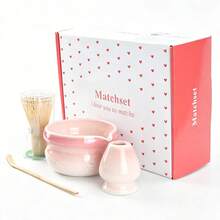 4 peças/5 peças/7 peças/8 peças Conjunto de Chá Matcha Degradê Rosa, Tigela de Matcha Estilo Japonês com Bico, Conjunto Completo com Batedor de Chá de Bambu e Peneira, Presente para Cerimônia do Chá, Conjunto de Presente para o Dia dos Namorados - Rosa chiclete - Visão 9