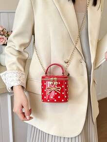 Bolso de mano mini con lunares para niñas, decoración de lazo, bolso bandolera con cadena, estilo princesa, cierre de cremallera, bolso accesorio adecuado para uso diario - A - Ver 5