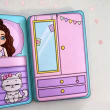Interactive Paper Doll Quiet Book DIY Busy Book With Doll And Cat Scene, Dress-Up Role Play Activity Book, Early Education Educational Toy, Portable And Reusable Adhesive - 彩色 - 查看 4