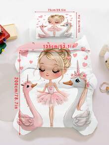 2/3pcs Kids Ballet Bedding Set For Girls, Pink Ballerina Duvet Cover And Pillowcase Set, Cute Cartoon Princess Floral Heart Pattern Bed Sheet, Princess Style For Girls (Single/Double/Queen Size) - Multicolor - View 10