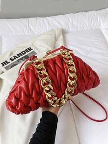 1pc Red Fashion Pleated Clasp Evening Bag Handbag Chain Crossbody Shoulder Bag For Women - Red - View 9