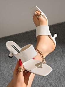 5cm New Colorblock Minimalist Toe-Post Wedge Sandals Women 2025 Summer Open Toe High Heels - White - View 2