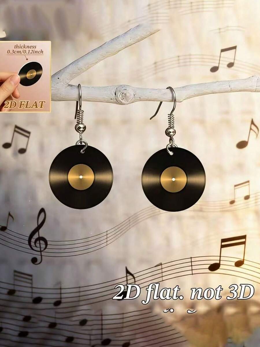 2D Acrylic Music Festival Vinyl Record Audio Guitar Earrings CD Ear Jewelry - Multicolor - View 1