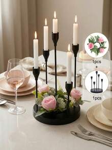 Candelabru elegant cu 5 brațe, suporturi romantice pentru lumânări din metal cu tulpină lungă, bază lărgită și îngroșată pentru stabilitate, suport decorativ romantic pentru lumânări de Ziua Îndrăgostiților, decor de masă elegant, candelabru romantic pentru nuntă - Clasic - Vizualizare 12