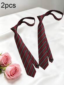 2pcs Red And Blue Striped Hand-Tied Neckties Suitable For Shirts Daily Use Student Hand-Tied Neckties - 2-pack - View 3