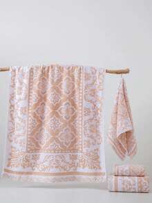 1 Piece Khaki Cotton Thin Towel Or Small Kitchen Towel With Diamond Floral Pattern. Quick-Drying And Absorbent, Suitable For Men And Women All Year Round, Ideal For Bathroom, Travel, Holidays, Gifts, School, Hotel, And Home Use. - Khaki - View 1