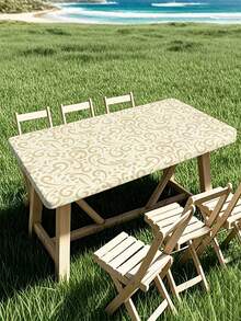 1 pieza Mantel de estilo estadounidense a la moda con estampado, mantel de poliéster impermeable adecuado para restaurante, cafetería, picnic al aire libre, decoración de mesa de jardín, primavera/verano - B - Ver 16