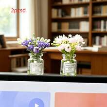 2pcs Maintenance-Free Artificial Flowers In Glass Vase, Car Interior Decor, Desk Versatile Decoration - Mini Glass Artificial Flower Ornaments - View 11