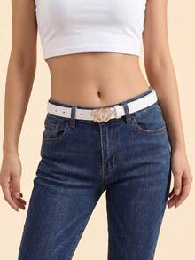 3 Stücke Damen Neuer Doppelherz Gürtel Hochwertiger PU Taillengürtel Für Jeans Und Kleider - schwarz-weißes Kamel - Übersicht 6