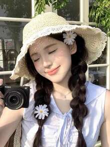 6pcs Mori Style Daisy Flower Hair Clips, Sweet Alligator Hair Clips, Versatile Side Clips For Summer Beach Photos - Multicolor - View 3