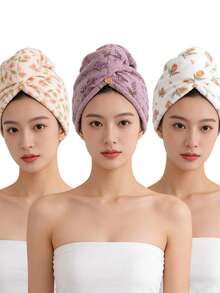1/2/3Pcs Printed Hair Drying Caps, Thickened Super Water Absorbent, Quick Dry, Soft & Skin-Friendly, Lint & Pilling Resistant, Unisex, Gift For Valentine's Day, Thanksgiving & Christmas - Multicolor - View 6