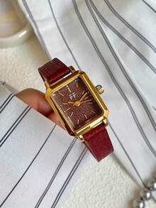 Roman Numeral Oval Full Rhinestone Watch For Women, Fashionable High-End Quartz Movement Versatile Wristwatch, 1pc - Red - View 3