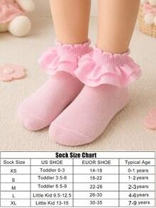 1 Pair Children's Ruffle Princess Socks, Fresh Bright Color Lace Socks For Girls And Toddlers, Daily Short Socks - Pink - View 4
