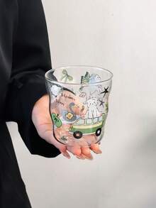 1個春季小/大號玻璃杯，韓系可愛Ins風高溫烘花手持玻璃杯，貓/狗/多色圖案，適合夏季冷萃、抹茶椰奶 - 彩色 - 查看 24