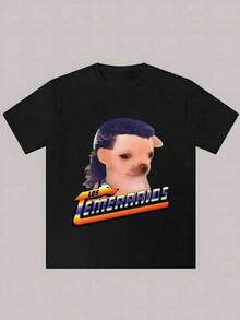 Camiseta unisex estampada de una pieza, camiseta para hombre con un divertido diseño de perro y la frase Los Temerarios, camiseta casual cómoda y. - Negro - Ver 1