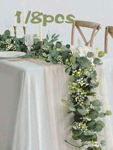 CHIGO 1/8pcs Eucalyptus Leaf Table Decor, Artificial Greenery For Wedding Ceremony Decoration, Faux Vine For Party Table Centerpiece, Decorative Hanging Leaves For Garden Events - Green - View 2