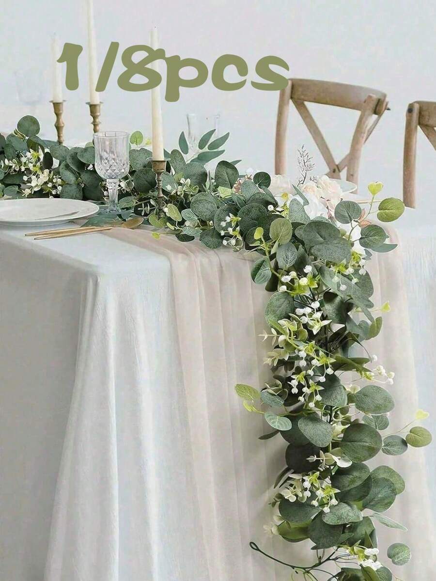 CHIGO 1/8pcs Eucalyptus Leaf Table Decor, Artificial Greenery For Wedding Ceremony Decoration, Faux Vine For Party Table Centerpiece, Decorative Hanging Leaves For Garden Events