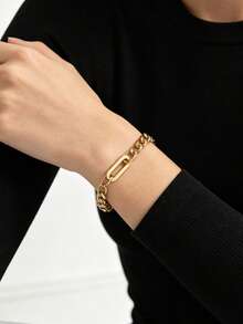 1 Stück, OT-Verschluss Klobiges Gliederkette Armband, Titanstahl vergoldet, hypoallergen neutrale Kette, elegantes Geschenk für Frauen - OT-Schnalle, dickes Gliederarmband - Übersicht 3