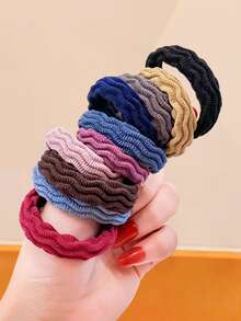 50/30/10/Set Wavy Texture Towel Loop Hair Ties, Wavy Texture Design, Multiple Colors Available, High Elasticity, Girls Ponytail Hair Accessories - Suitable For Women And Girls, Suitable For Daily, Date, School, Vacation, Beach, Party, Holiday, Gift, Graduation Season Elastics Rubber Bands - Multicolor - View 5