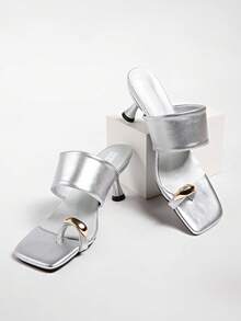 5cm New Colorblock Minimalist Toe-Post Wedge Sandals For Women 2025 Summer Open-Toe High Heels - Silver - View 8