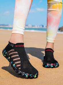 TACHUAN 1 Pair Women's Solid Color Vacation Beach Polyester (Polyester) Amphibious Beach Shoes Summer - Black - View 5