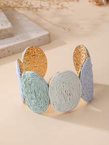 1pc Vintage Round Woven Bracelet, Bohemian Color-Block Design, Versatile Bangle For Island Vacation, Pastoral Outing, Commuting And Urban Daily Wear - Multicolor - View 3