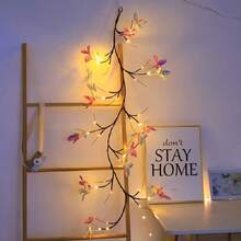 1pc Rattan String Lights 36 LED, USB Powered, 8 Lighting Modes. Artificial Branch With Butterfly Light Strip, USB Powered Butterfly Willow Vine Lights, Includes 36 LED Beads, Suitable For Wall, Bedroom, Wedding, Birthday, Holiday, Party, Valentine's Day Decoration - Multicolor - View 2