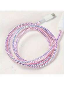 Iridescent Laser Charging Cable Wrap Protector, Flexible And Bend-Resistant, Delays Cable Aging, Beautifies Data Cables, Suitable For Dorm, Commute, Business Trip, Travel, Compatible With IPhone 15/16/17 Data Cables, Affordable Gift Recommendation - Multicolor - View 6