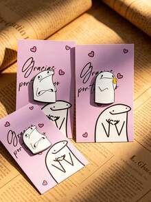 QIHOO 1/6pcs Cartoon Flork Expression Enamel Pins - 6 Styles Creative Meme Brooches, Perfect Gift For Best Friends, Graduation, Birthday, Party Favors - Multicolor - View 4