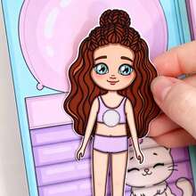 Interactive Paper Doll Quiet Book DIY Busy Book With Doll And Cat Scene, Dress-Up Role Play Activity Book, Early Education Educational Toy, Portable And Reusable Adhesive - 彩色 - 查看 2