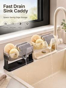 1pc Quick-Drain Sink Organizer Rack With Removable Drainage Tray, Space-Saving Kitchen Sponge Holder For Sink Edge, Holds Sponges, Brushes, Soap And Scrubbing Balls, Durable Countertop Storage Rack - Multicolor - View 2