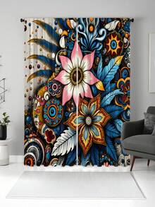 2pcs Bohemian Vintage Floral Print Decorative Curtains, No-Drill Rod Pocket Design, Easy Installation, Polyester Material, Machine Washable And Hand Washable - Bohemian Exotic Style Living Room Bedroom Curtains, Suitable For Bedroom, Office, Kitchen, Living Room, Study, Home Decor. - Multicolor - View 8