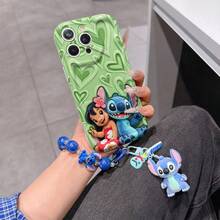Disney Has Authorized, Phone Case - Chain Set, The Stitch Lilo & Stitch 3D Phone Case Plus A Silicone 3D Stitch Bracelet With Metallic Ring Removable Bracelet, Stitch And Angel Pattern, Compatible With Iphone17/16/15/14/13/12/13/XS/XR/X Plus Pro Max, A Stylish Cartoon Phone Case, The Perfect Gift Choice, Phone Protection, Durable Phone Cover, Great Gift For Friends And Family. - 白色 - 查看 2