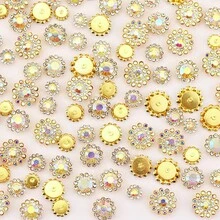 50個/包,圓形水鑽環,8mm、10mm、12mm、14mm,混色尺寸,彩色手工縫爪水鑽,適用於衣物、鞋子、帽子、包包、DIY手工材料、珠寶配件 - 雙層花 金 型號混 - 查看 14