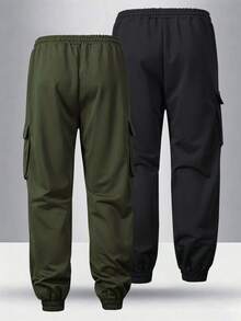 2 Packs Men's Letter Print Cargo Joggers, Elastic Waist Drawstring, Spring Autumn Casual Sports Pants - Multicolor - View 2