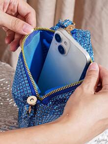 Mini Evening Bag With Rhinestone Decor, Women's Elegant Party Clutch, Lipstick Pouch, Daily Date & Shopping Handbag, Fashionable Coin Purse - Blue - View 2