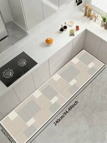 1pc Light Gray Geometric Patchwork Striped Diatomaceous Earth Kitchen Mat, Absorbent Cushioning Anti-Fatigue Home Carpet, 3.5mm Customizable Cut, Kitchen Bathroom Entryway Home Decor Universal Rug - Multicolor - View 11