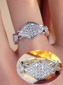 1pc Premium Geometric Rhombus Exquisite Women's Ring, Open Band For Daily Commute - Open Ring - View 3
