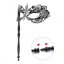 Thmyo Venetian Halloween Mardi Gras Party Mask With Holding Stick, Carnival Handheld Metal Feather Rhinestone Masquerade Mask - Maks-2-black - View 7