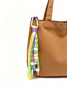 1pc Colorful Braided Rope Tassel Bag Charm, Macaron Beaded Keychain, Dopamine Style Decorative Pendant For Bags & Keys - Multicolor - View 5