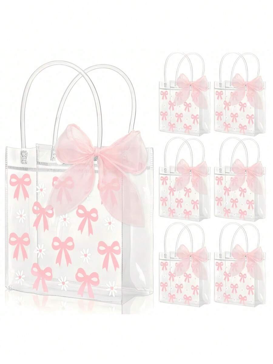 1/3/6/12pcs Transparent PVC Gift Bags With Pink Bow And Daisy Pattern - Mother's Day, Wedding, Birthday Party, Valentine's Day Elegant Tote Bags (Pink Ribbon Not Included), Durable Wedding Favor Bags, Transparent Bags - Gift Bags - View 1