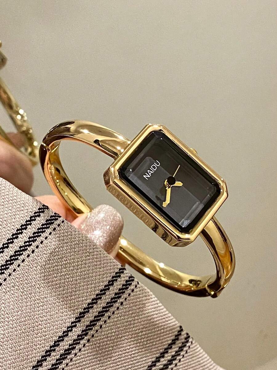 1 buah Gelang Emas Persegi dengan Jam Tangan Quartz untuk Wanita, Minimalis, Modis, Elegan, Cocok untuk Pemakaian Sehari-hari, Pilihan Terbaik untuk Hadiah Liburan - Emas - View 1