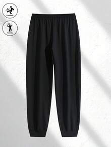 Men's All-Season Casual Long Pants, Drawstring Waist Design, Side Pockets, Suitable For Outdoor Sports And Daily Wear - Black - View 2