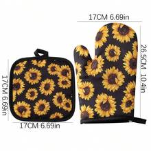 Sunflower Print Pattern, Daily Home Use Oven Mitts And Pot Holders, Kitchen Cooking And Baking, Microwave Heat-Resistant Mitts And Pads 2pcs/Set - View 5