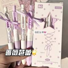 4支/組可愛粉色與白色圓珠筆，0.5mm黑色墨水，蝴蝶結裝飾，按壓式出墨，「Sweet Ballet」文具，理想返校禮物，返校季 - 黑色 - 查看 5
