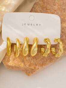 3-9 Paar modisches elegantes Blumen- und geometrisches Multi-Gold-Metall-Ohrring-Set, Damen-Mode-Ohrring-Set, für den täglichen Gebrauch, nicht verblassend, hypoallergenes vergoldetes Ohrring-Set - Gold - Übersicht 4