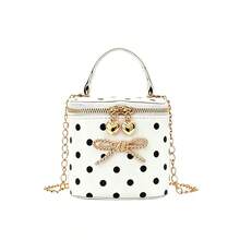Bolso de mano mini con lunares para niñas, decoración de lazo, bolso bandolera con cadena, estilo princesa, cierre de cremallera, bolso accesorio adecuado para uso diario - A - Ver 9