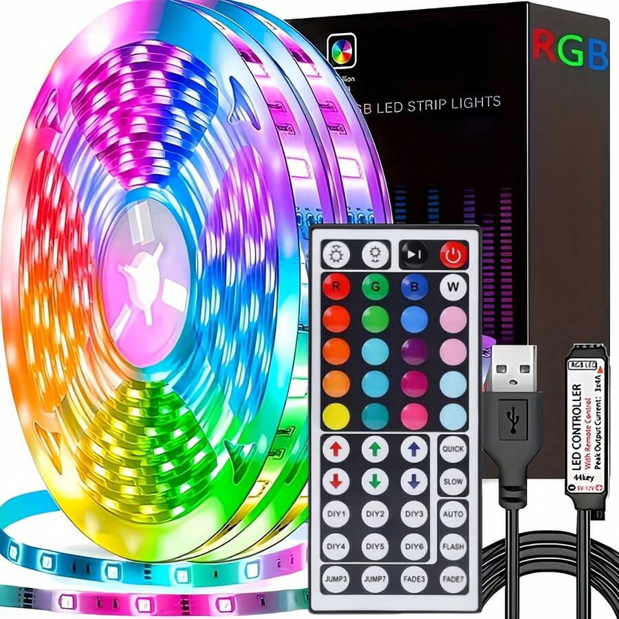 1-30m Bedroom LED Strip Lights, RGB LED Color Changing Lights With 44-Key Remote Control, Suitable For Room, Home, Kitchen, Party Decoration