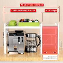 Black 2 Tier Expandable Microwave Oven Rack Stand Kitchen Corner Shelf Desktop Printer Air Fryer Storage Organiser - White - View 5