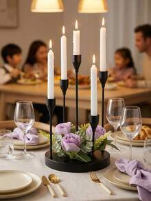 Candelabru elegant cu 5 brațe, suporturi romantice pentru lumânări din metal cu tulpină lungă, bază lărgită și îngroșată pentru stabilitate, suport decorativ romantic pentru lumânări de Ziua Îndrăgostiților, decor de masă elegant, candelabru romantic pentru nuntă - Clasic - Vizualizare 3